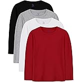 HoeVou 4 Pack Boys Long Sleeve Shirts Soft Cotton Basic Tees Youth Boys Long Sleeve T-Shirts Layering Shirts Tagless