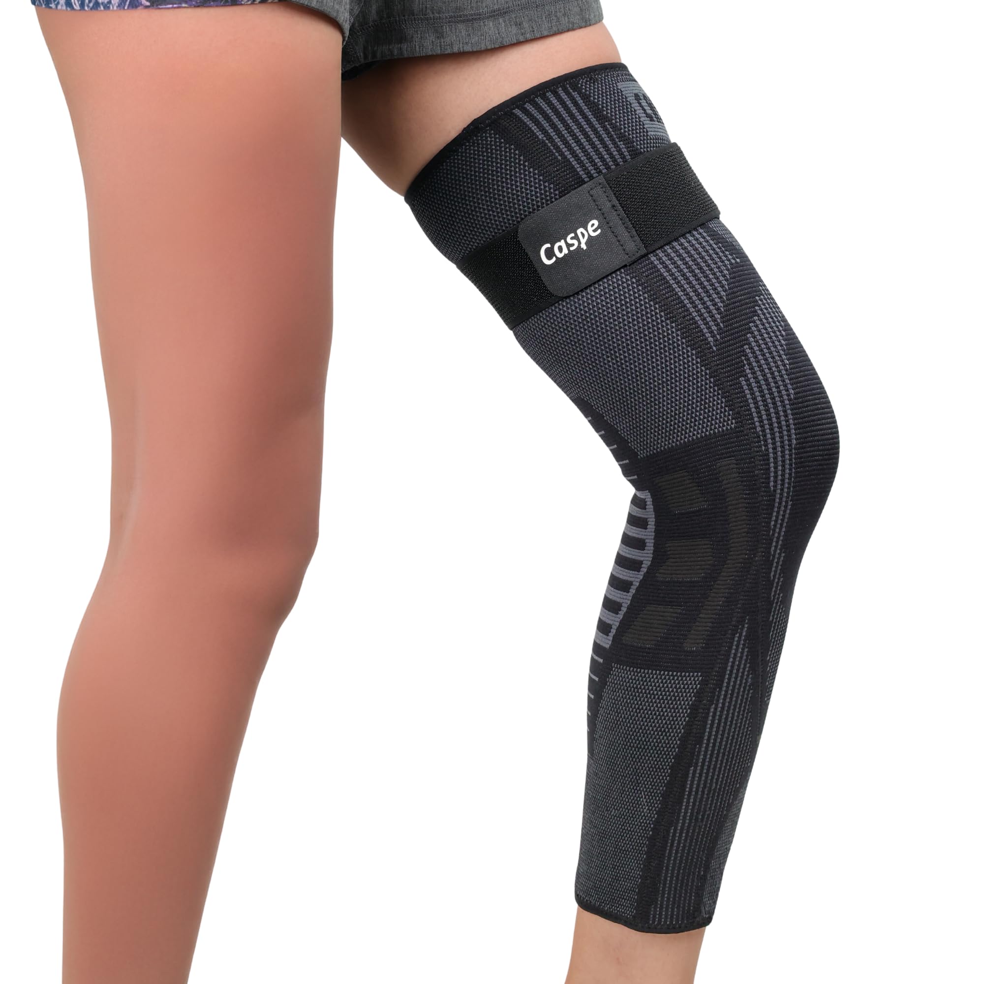 Photo 1 of Caspe 1 Pack Full Leg Compression Sleeve with Strap–Long Length Leg Compression Support for Running, Basketball, Cycling, Workout & Sports – Thigh Knee Calf Support for Men & Women (X-Large)
