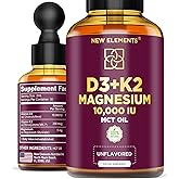 Liquid Vitamin D3 with K2 & Magnesium Glycinate | Vitamin D Drops 10.000 IU | Vitamin K2 200mcg Mk7 | Vitamin D3 + K2 Supplement for Men & Women | High Absorption | MCT Oil | Gluten Free | Non-GMO