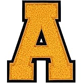 2Pcs 5.0" Yellow Chenille Letter Patches, Iron On Embroidered Alphabet Patches for Clothing, Jeans, Jackets, Backpacks, Hats- Varsity Letters with Black Border (Letter A)