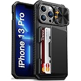 Vihibii for iPhone 13 Pro Case with Card Holder (4 Cards) [RFID Blocking] & Slide Camera Cover, Military Grade Drop Protection, Rugged Hard Back & Silicone Edge Wallet Phone Cover 5G 6.1" 2021, Black