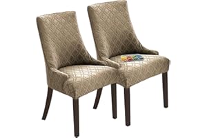 LANSHENG Wingback Chair Covers Slipcover, Accent Chair Covers with Arms, Stretch Jacquard Dining Chair Covers for Dining Room, Kitchen (Set of 2, Khaki)