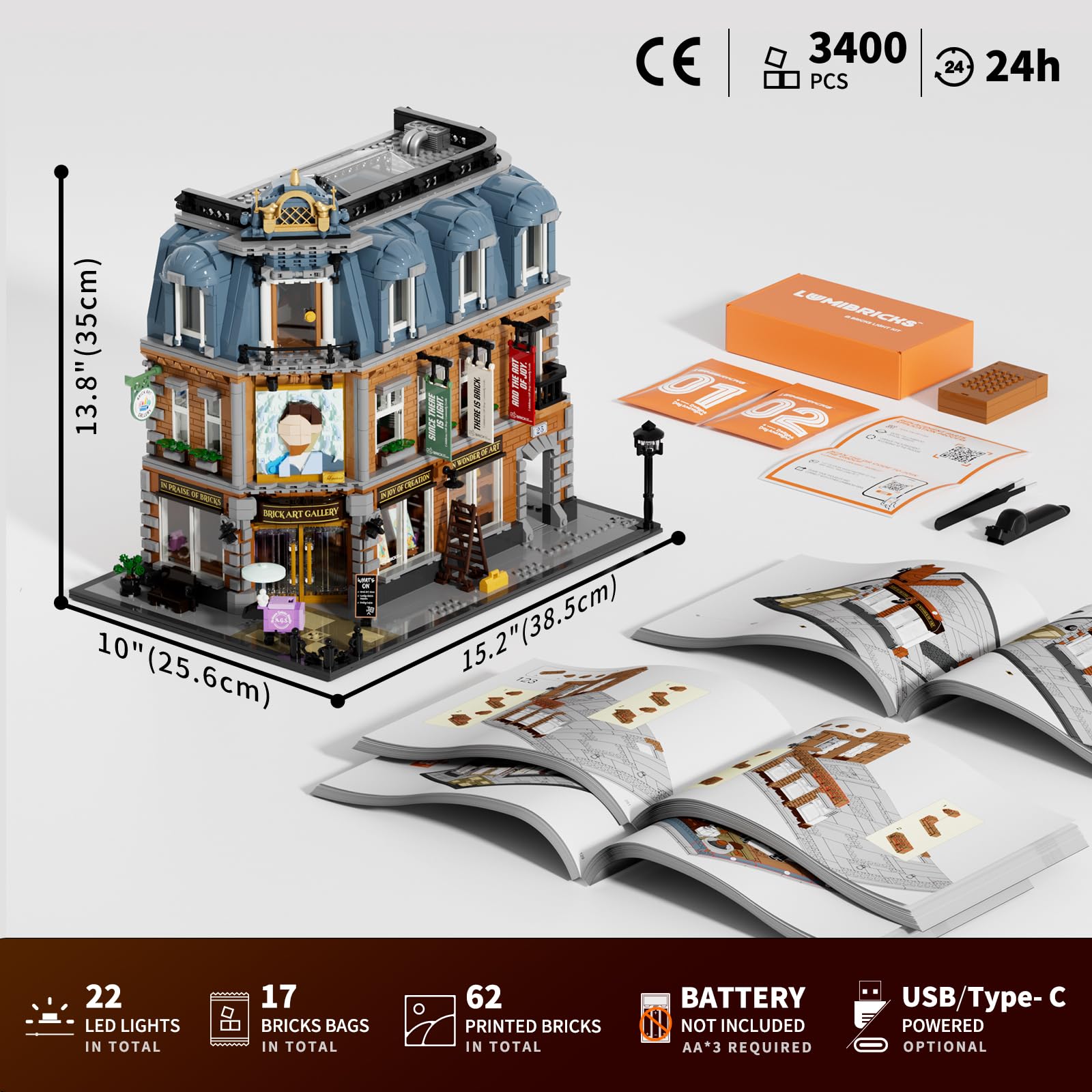 Lumibricks Brick-Kunst-Galerie Beleuchtung Klemmbausteine Haus, 3400Pcs, Modulgebäude am Straßeneck Mit Kunstklassikern&Abnehmbaren 3D-Malerei, Geschenke für Kunstliebhaber,Alter 16+, L9085 7