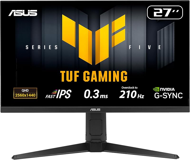 TUF Gaming VG27AQL5A Monitor de 27 polegadas, QHD (2560 x 1440), 210 Hz (OC), IPS rápido, ELMB Sync, 0,3 ms GTG (min), Altifalante estéreo, DisplayWidget Center, AI Gaming, Ajuste de altura