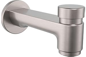 HAMMERHEAD SHOWERS HammerHead Solid Brass Tub Spout with Spring-Loaded Diverter, 6.8" Length, 1/2" FNPT or 3/4" MNPT Thread-On Bath Tub Spout, Heavy-Duty Bathtub Faucet, Brushed Nickel