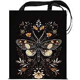 KSFFWQIN Butterfly Print Dark Academia Canvas Tote Bag for Women Floral Butterfly Witchy Aesthetic Reusable Grocery Shoulder Bag for Shopping Work Beach Travel