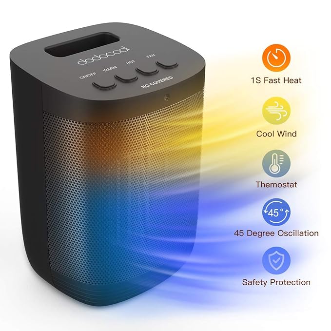 dodocool 2 in 1 Fan Heater Space Air Cooler,Black,1200W Portable