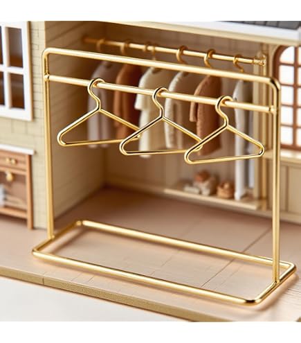 1/6 Scale Dollhouse Metal Stand & 20pcs Clothes Hanger Set – Golden Wardrobe Furniture