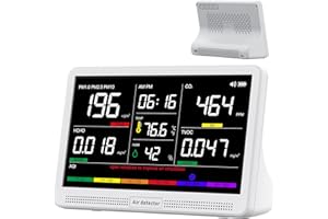 bonoch 16 in 1 Air Quality Monitor Indoor 7" Display 9 AQI+7 AQI Alerts, CO2 Monitor Air Quality Tester for CO2, TVOC, PM2.5 PM1.0 PM10, HCHO Temperature Humidity AQI & Time Air Quality Meter for Home