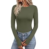 Ekouaer Long Sleeve Shirts for Women Crew Neck Undershirt with Thumb Holes | Lightweight Soft Fabric, Thermal Underscrub, Casual Fitted Basic Underwear, Fall Winter Workout Base Layer, Athletic Cloth