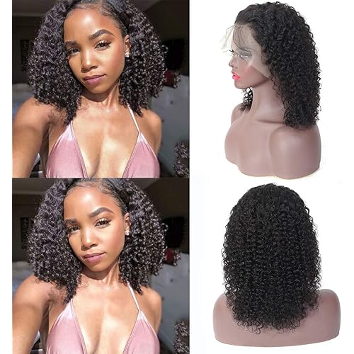 Amanda Hair Lace Front Wigs Human Hair Pre Plucked, 130% Density Brazilian Curly Lace Frontal Wigs Human Hair with Baby Hair for Black Women(8''curly)