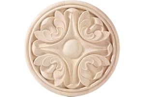EQGWFZ 1Pcs Round Wood Appliques,Appliques for Furniture Wooden Appliques DIY Wood Appliques and Onlays for Cabinet Bed Door Wall Wardrobe Furniture Decoration(02,24x24cm/9.45"x9.45")