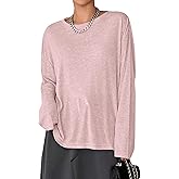 Remidoo Oversized Tshirts for Women See Through Sheer Top Long Sleeve T Shirt Loose Tee Pink X-Large