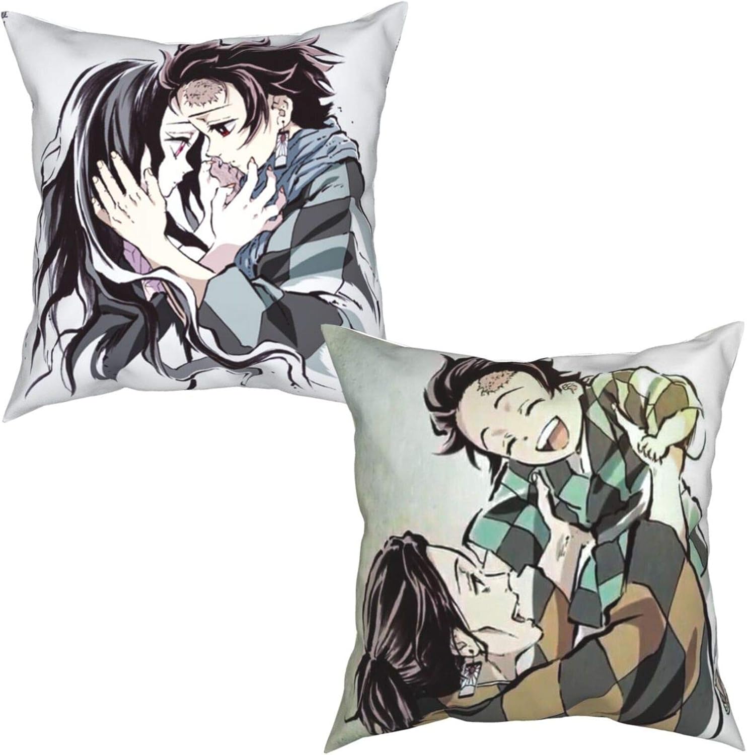Lywucceean Demon Slayer Kimetsu No Yaiba Tanjiro Pillow Cover Home Decor Sofa Pillowcase Cushion Case for Couch Bedroom 18x18 Inch Set of 2