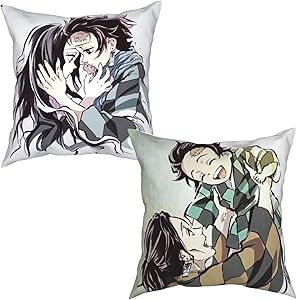 Lywucceean Demon Slayer Kimetsu No Yaiba Tanjiro Pillow Cover Home Decor Sofa Pillowcase Cushion Case for Couch Bedroom 18x18 Inch Set of 2