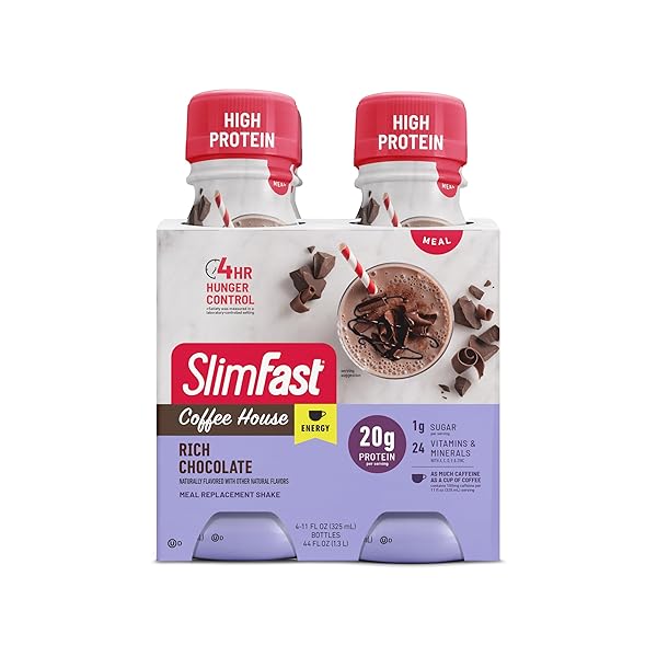 SLIMFAST ADVANCED ENERGY HIGH PROTEIN MEAL REPLACEMENT SHAKE, RICH CHOCOLATE, 20G OF READY TO DRINK PROTEIN WITH CAFFEINE, 11 FL. OZ BOTTLE, 4 COUNT (PACK OF 3) (PACKAGING MAY VARY)