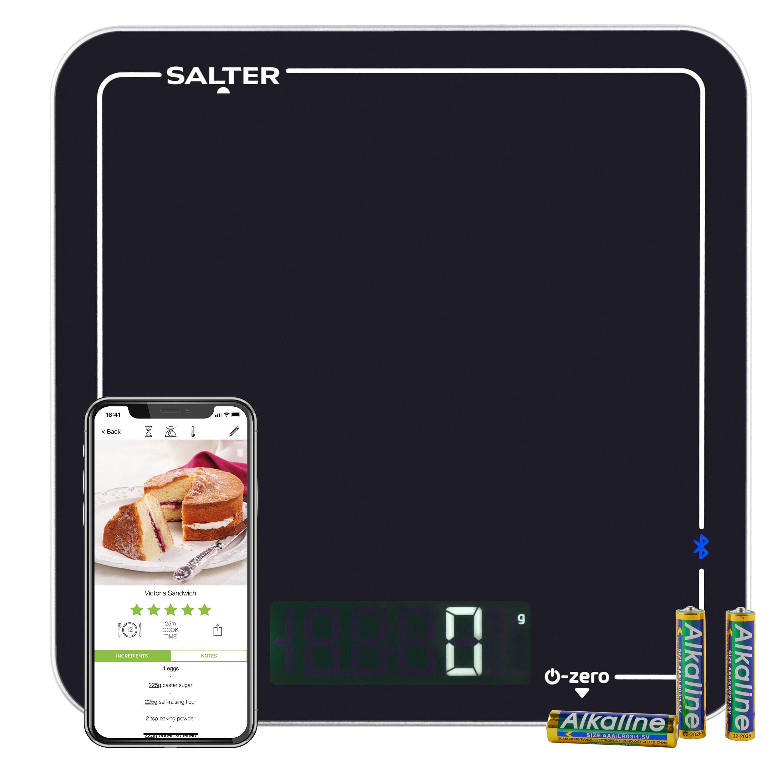 Salter Bluetooth Kitchen Scale – Digital Baking/Cooking Scale, Electronic Food Scale, 10 KG Capacity, Add & Weigh Tare Function, Measures Liquids, Easy to Read, Connect to Salter Cook App