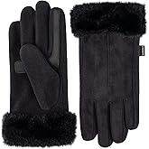 isotoner womens Water Repellent Touchscreen Stretch Mya Faux Fur Cuff Gloves