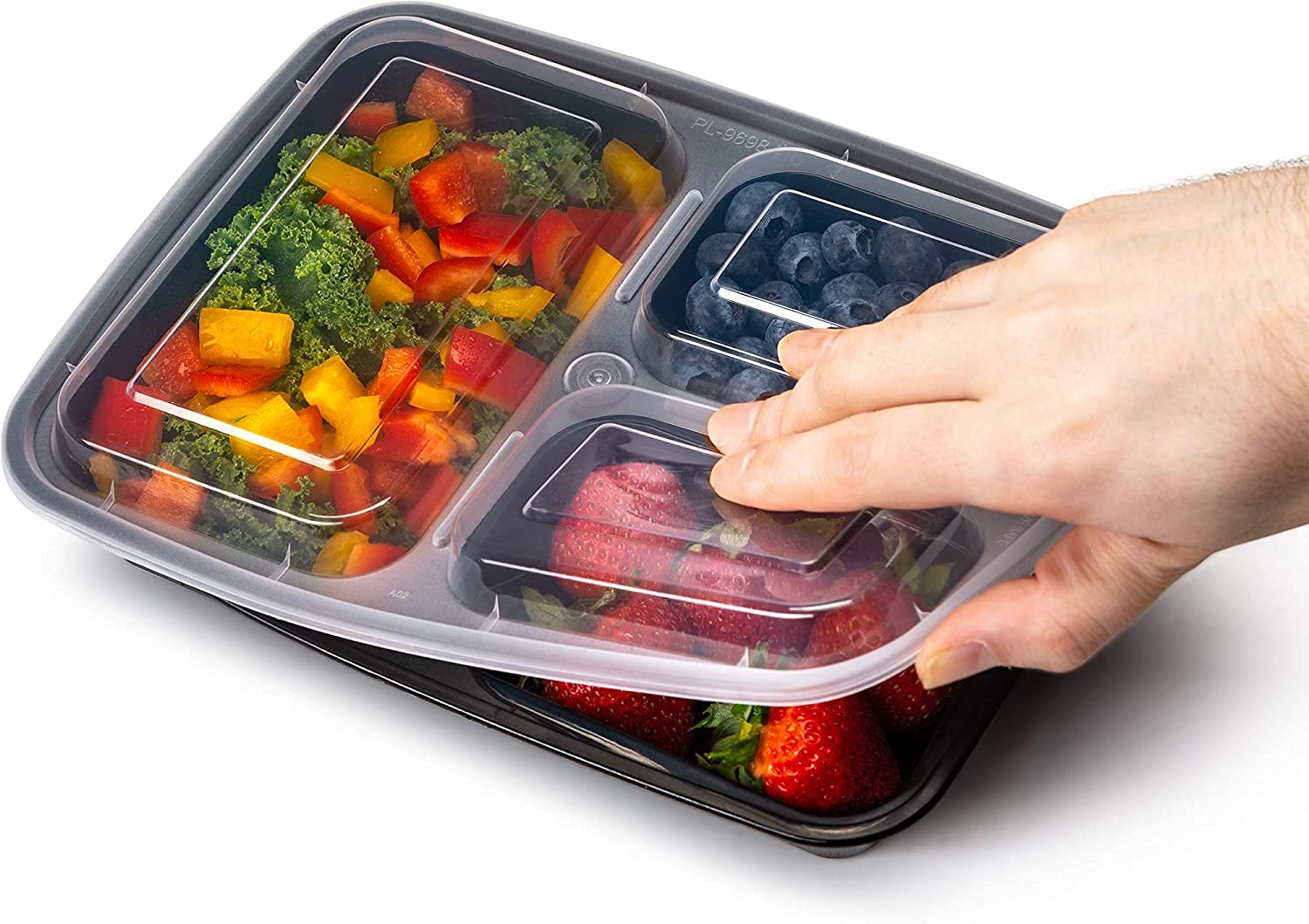 EZ Prepa 20 Pack 32oz 3 Compartment with Lid Food Storage Containers - Heavy Duty BPA Free Plastic Stackable Reusable Leak Proof Microwave Safe Dishwasher Safe