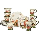 Harvest Morning 16-Piece Ceramic Dinnerware Set, Service for 4 &ndash; Celebrate autumn with vibrant pumpkins and florals, perfect for cozy family meals, Thanksgiving gatherings, and fall entertaining