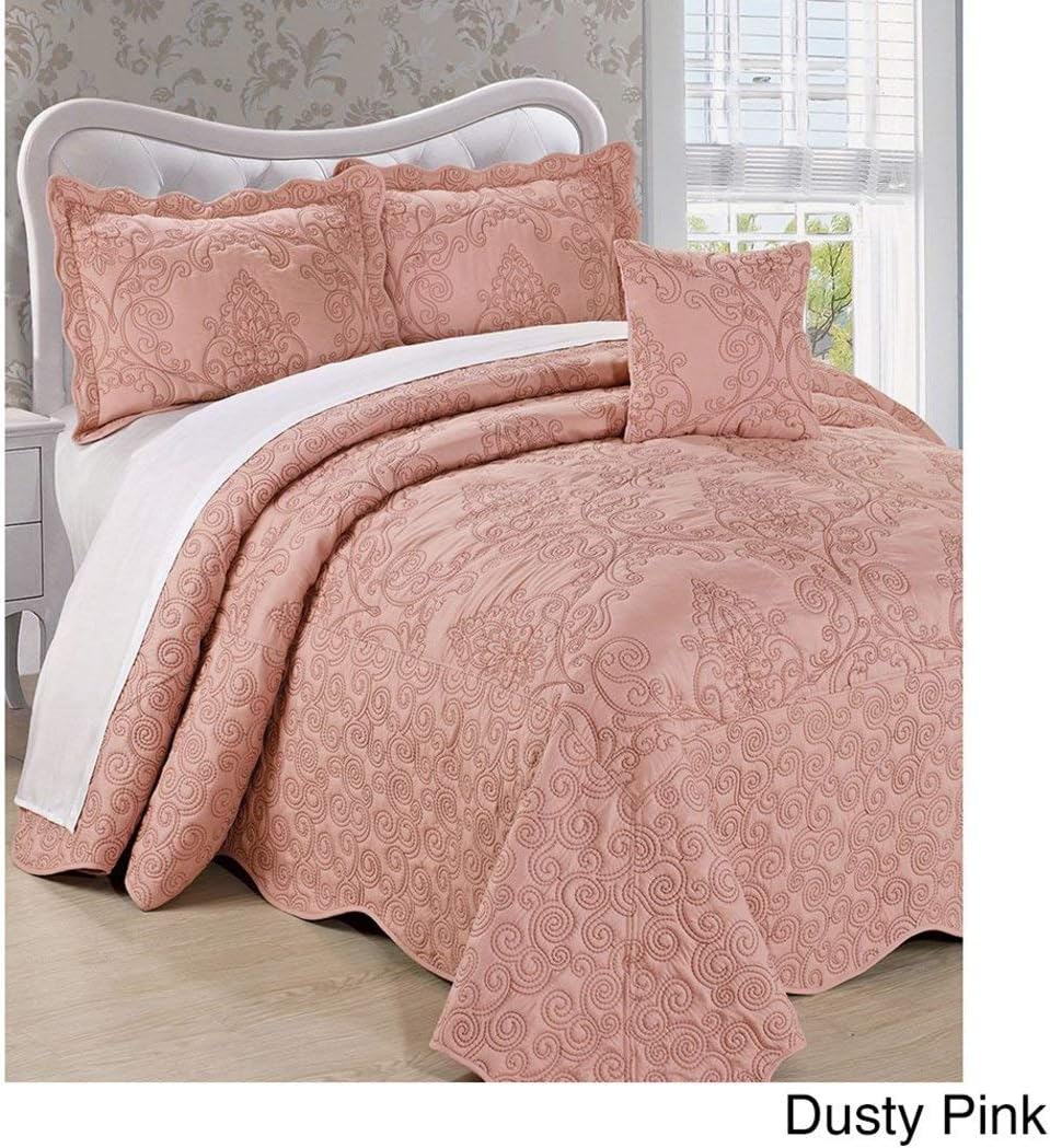 OSD Black 4pc 120 X 120 Dusty Coral Pink Oversized Damask Bedspread King Floor, Polyester, Hangs Over Edge Floral Bedding Drops Side Bed Frame Drapes Large Extra Wide Long French Country Pattern