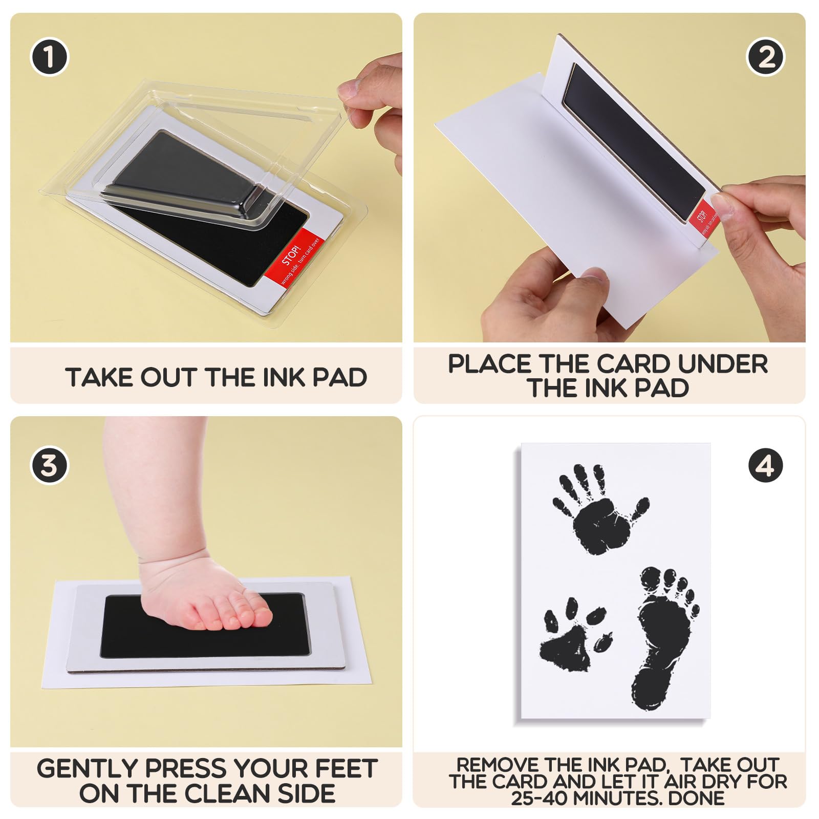 Jetec 15 Set Inkless Baby Footprint and Handprint Kit, Clean Touch Ink Pad for Baby Hand and Footprints, Dog Paw Print Kit with Ink Pads and Imprint Cards for Newborns Babies Pets Gifts (Black)