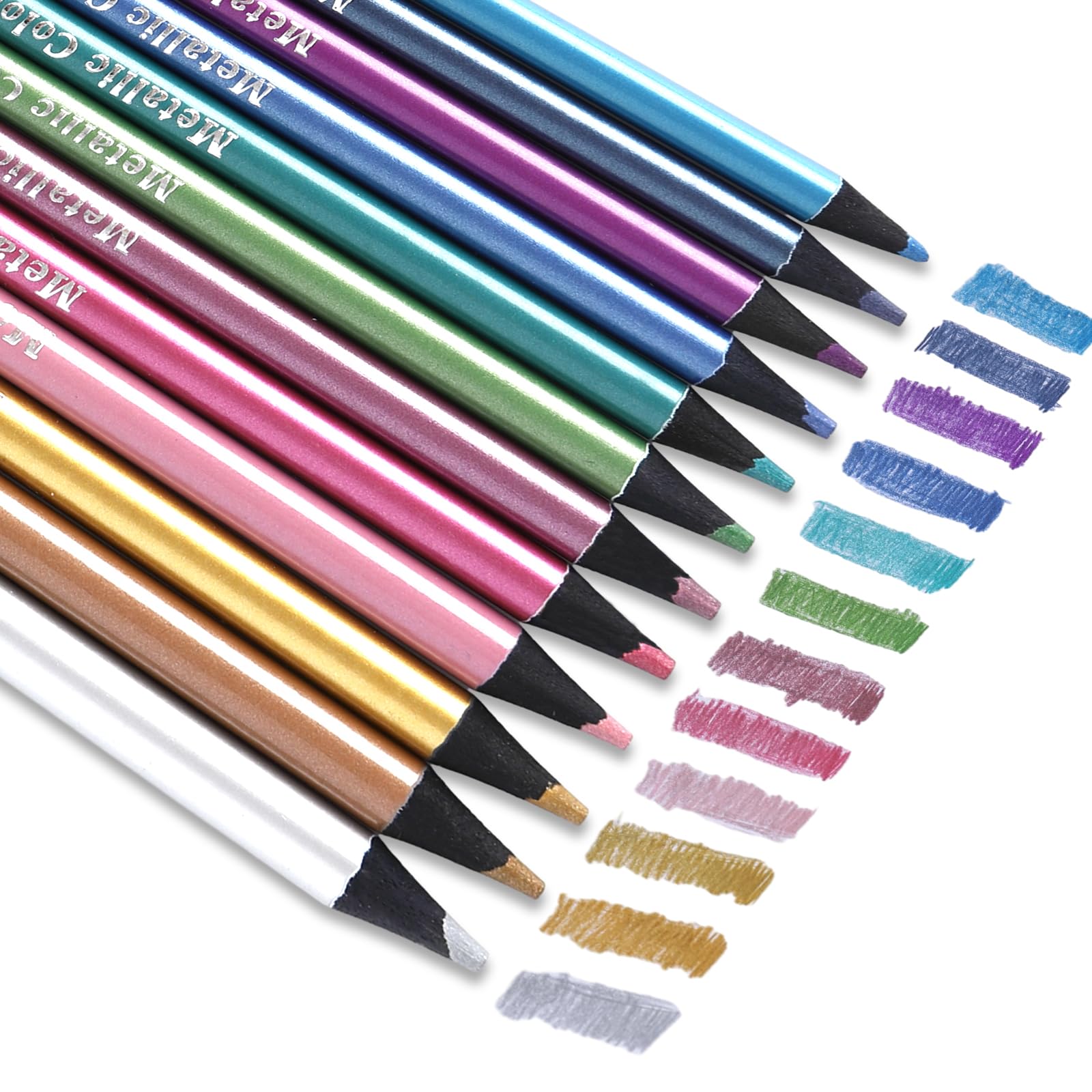 Valicaer 12 Metallic Colouring Pencils, Colouring Pencils for Adults Colouring Pencil Set for Teens Glitter Pencils School Wooden Pencil for Artists Drawing Colorings Books Sketching