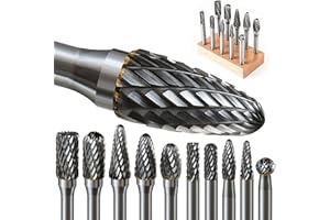 FOTYBEI 10 Pcs 1/4 Carbide Burr Set 1/4 Shank w/Big Beech Holder Die Grinder Bits Drill Bits Grinding Bits for Metal Rotary Tool Attachment Accessories Rasp Weld Wood Stone for Milwaukee Dewalt (6mm-10PCS)