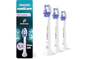 Philips Sonicare S2 Sensitive - Genuine Replacement Electric Toothbrush Heads, White, 3 Pack, HX6053/77
