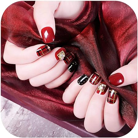 Amazon Co Jp 3dネイルアート金型ゴージャスな女性ネイルアートツール24ピース セットレッドゴールドグリッターカラーフェイクネイル でグルーショートフルネイルチップハイブリッドネイルty Style14 Beauty