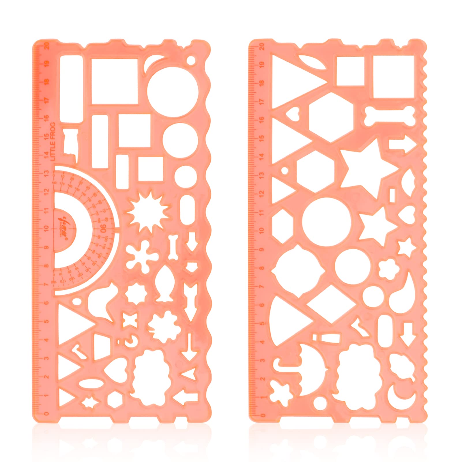 2Pcs Multifunctional Geometric Ruler, Upgraded Drawing Ruler with Geometric Design and Protractor for School and Office, Orange
