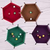 SIQUK 4 Pieces Dice Tray Hexagon Folding PU Leather Velvet DND RPG view 6