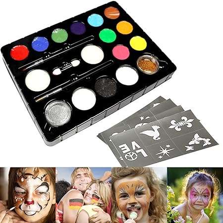 Innoo Tech 12er Kinderschminke Schminkpalette Schminkset, 2 Glitzer und 3 Pinsel, Schminkfarben Tiermasken Körperfarben für H