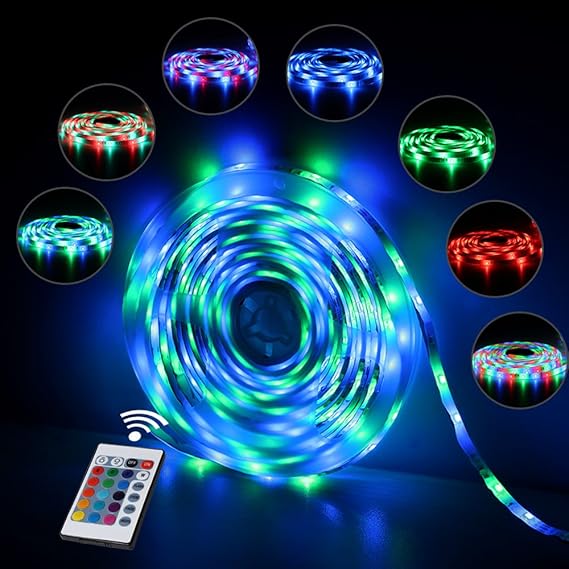 LED Streifen Licht, RGB IP65 LED Stripes LED Bänder | 5m 300 LEDs 24-Tasten Fernbedienung, Farbwechsel, selbstklebend