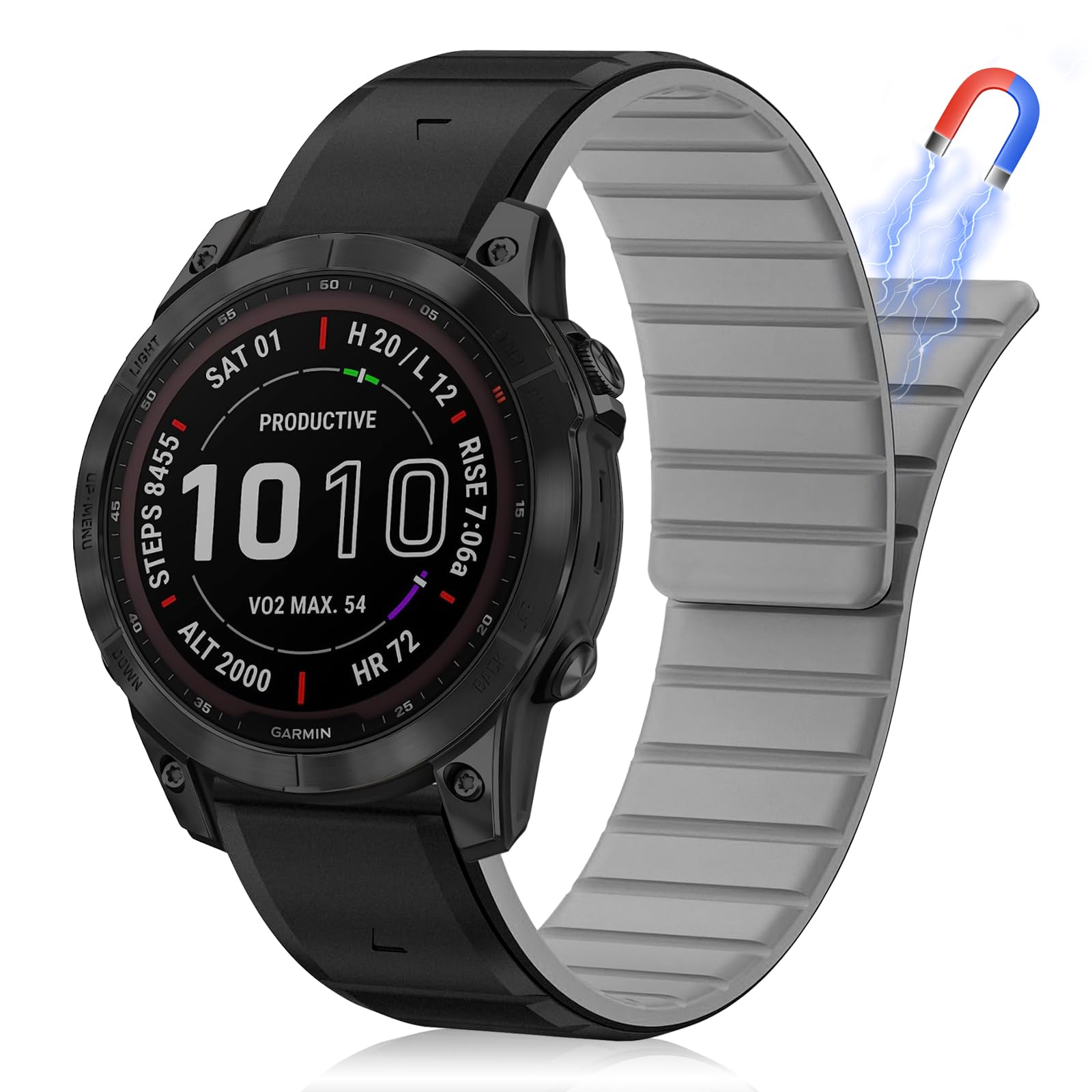 HaruYo QuickFit 22 mm Magnetic Nylon Watch Strap for Garmin Fenix 8 47 mm/Garmin Fenix E 47 mm/Garmin quatix 7 Pro 47mm/ MARQ Athlete/Golfer/Commander (Gen 2) /Fenix 7 Pro Solar/7, Black Grey