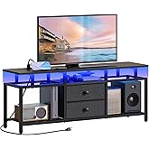 YATINEY TV Stand with LED Light and Power Outlets, Entertainment Center with Fabric Drawers and Open Shelves, 41.7" TV Cabinet for TVs up to 45 Inch, Media Console for Living Room, Bedroom, DS03UDBB