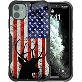 GUWJSO Compatible with iPhone 12 Case Deer Hunting American Flag Design, Edge Protection Shock-Proof Anti-Scratch Hard Back and TPU Frame Drop Proof iPhone 12 Case for Men Women