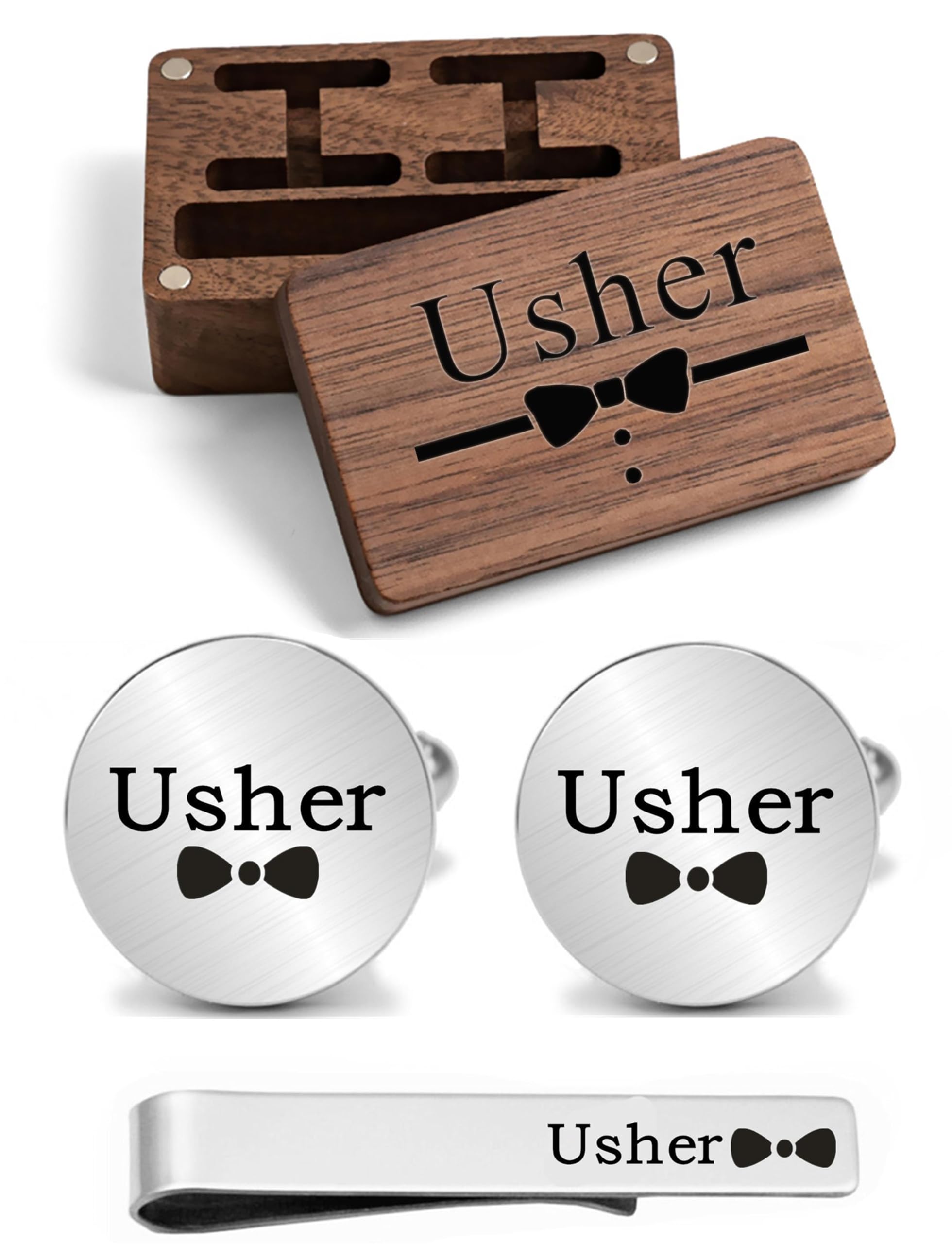 Kooer Custom Personalized Cufflinks & Tie Clip Set Wedding Jewelry Cufflinks Engraved Gifts for Men, M, silver-and-stainless-steel, cufflinks tie clip tie tack