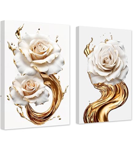Amazon.com: ZXHYWYM Abstract White & Gold Rose Wall Decor 2 Panels
