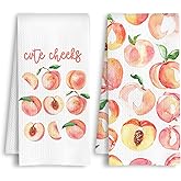 HSIASHENG Cute Cheeks Girly Pink Peach Hand Towels for Bathroom Kitchen, Coral Peach Kitchen Towels, Fruit Lover Gifts Dish Tea Towel, 16x24 Inch Set of 2