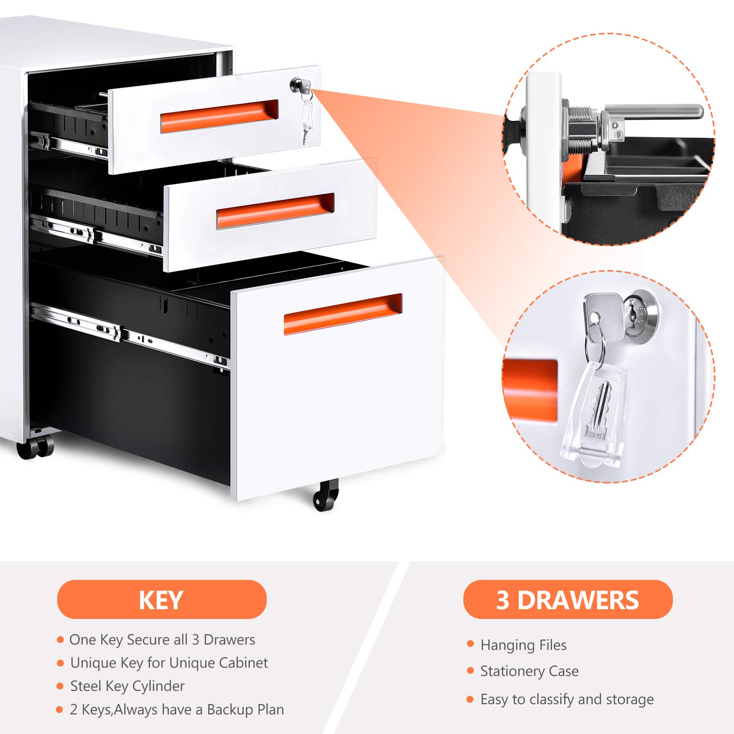 Black Steel File Cabinet With 3 Drawers And Keys Lock Mobile Vertical Storage Unit Pedestal Under Desk For Office H23 6 W15 4 D20 5 Mobile File Cabinets
