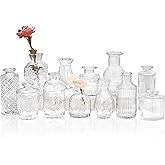 Set of 12 Glass Bud Vases-Small Vases for Flowers-Mini Bud Vases in Bulk -Vintage Vases for Centerpieces Tables Wedding and Home Decor(12pcs/Clear)