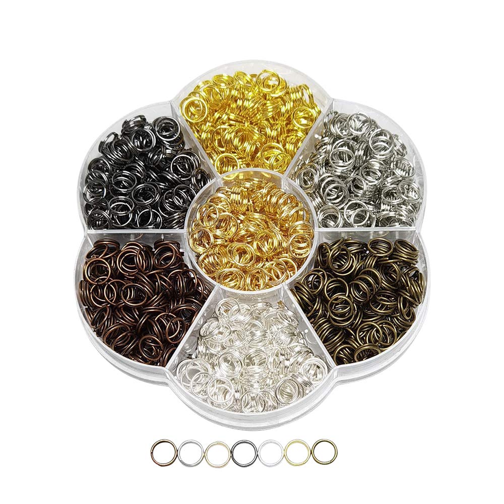 Chenkou Craft 1 Box 1050PCS 7 Colors Split Double Loops Jump Rings & Ring Jewelry Keychain Making 7mm With1 pc Clear Box (Mix, 0.27"(7mm))