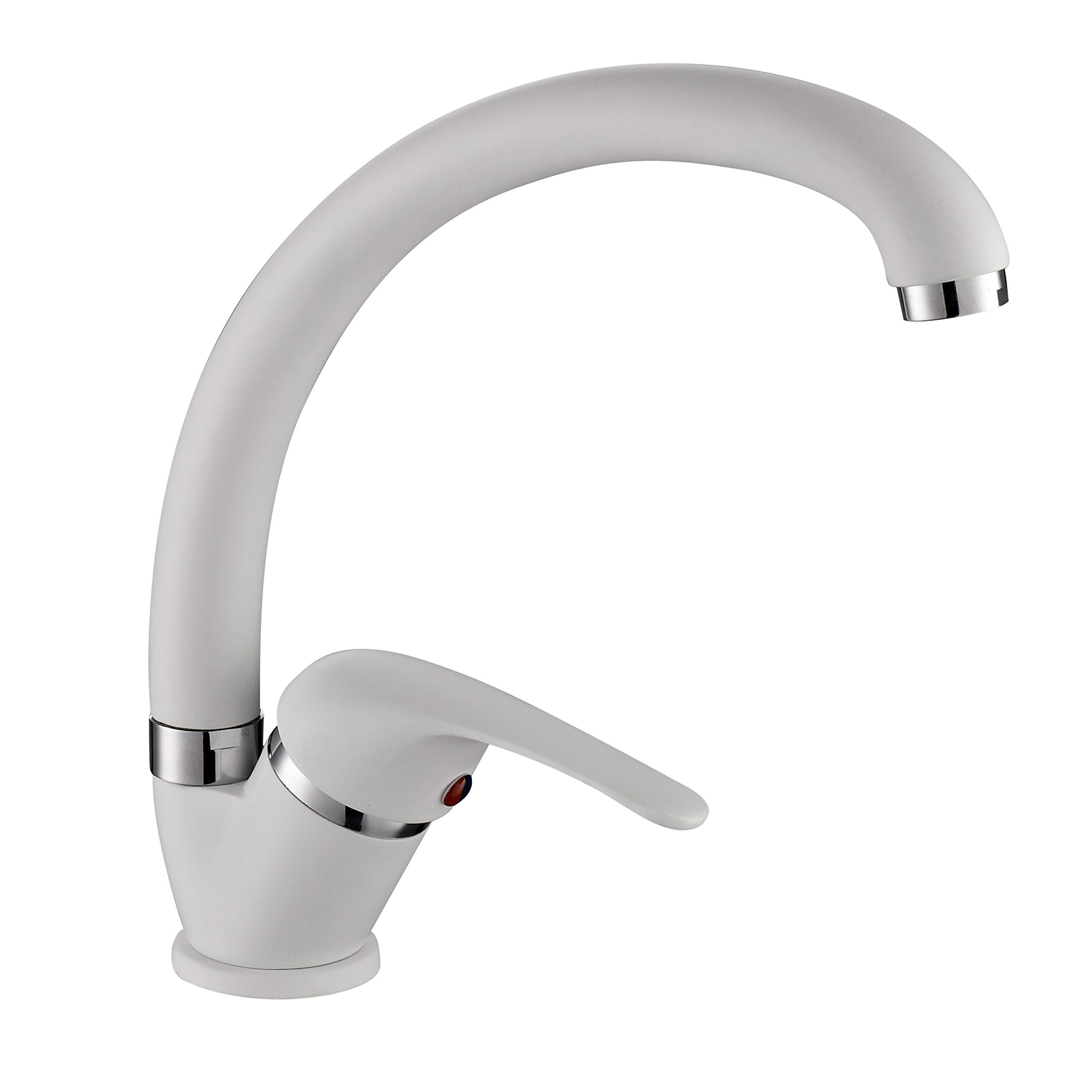 ambrosiana SEI1406WHI Kitchen Sink Mixer Tap with Rod High Series Six Brass White Color with Water Saving Aerator