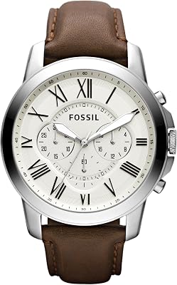 Montre pour Homme Grant, Mouvement chronographe à Quartz, boîtier en Acier Inoxydable argenté de 44 mm avec Bracelet en Cuir véritable, FS4735