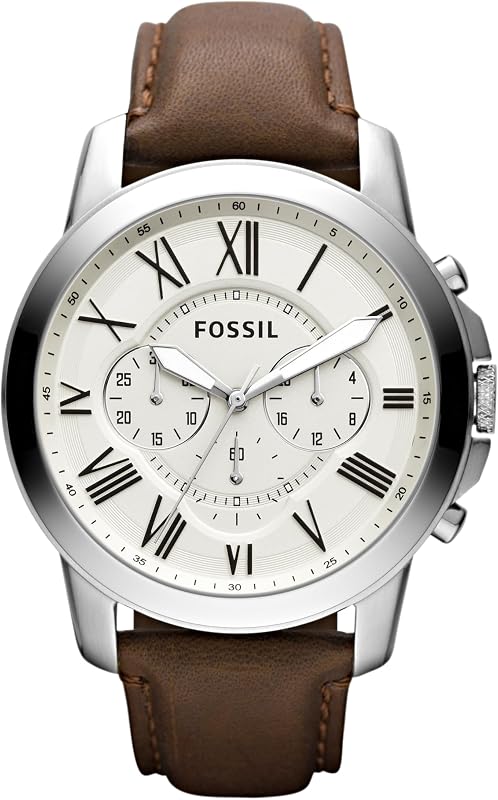 Orologio Grant da uomo, movimento cronografo al quarzo, cassa in acciaio inossidabile da 44 mm con cinturino in vera pelle, FS4735, Bianco e marrone