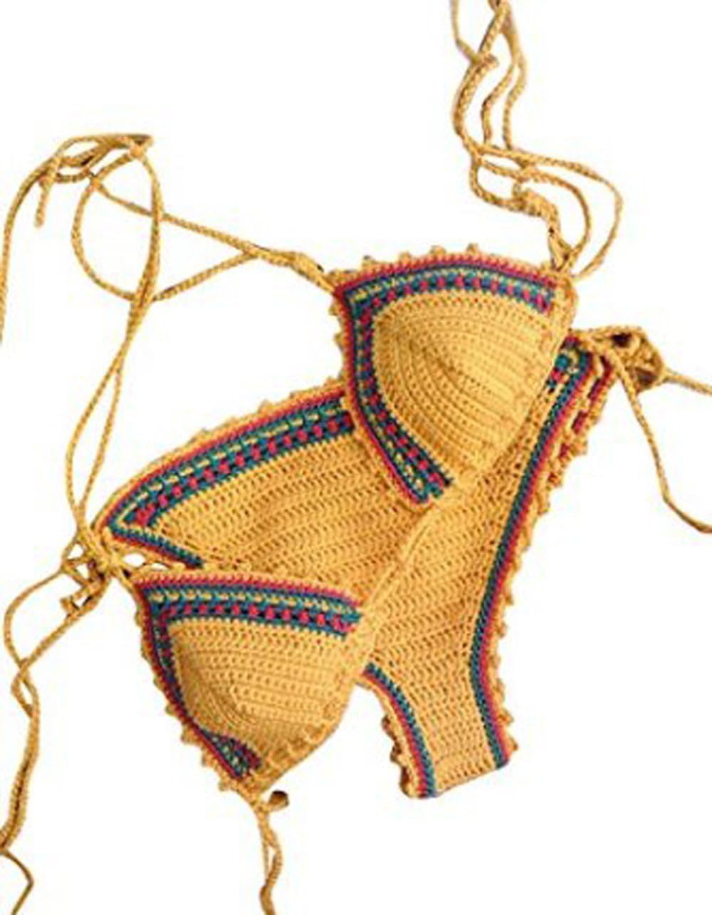DPWELL Women Crochet Bikini Summer Bandage Bikini Cover Up Swimwear Set Knitted Swimsuit