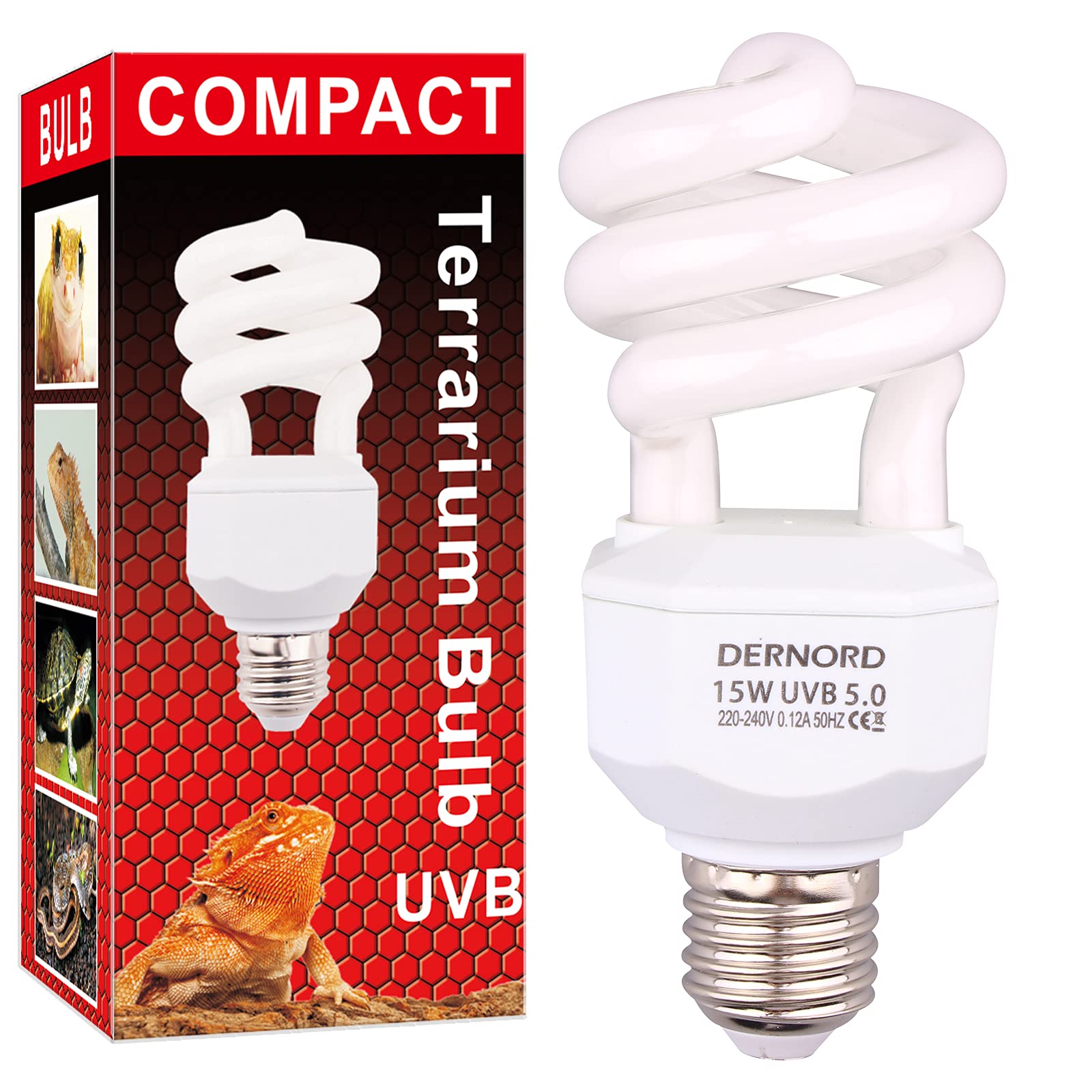 DERNORD UVA UVB Light Bulb - 5.0 15 Watt UVB Light Reptile Kit UVB Bulb Lizard Bearded Dragon Chameleon Tortoise Lamp