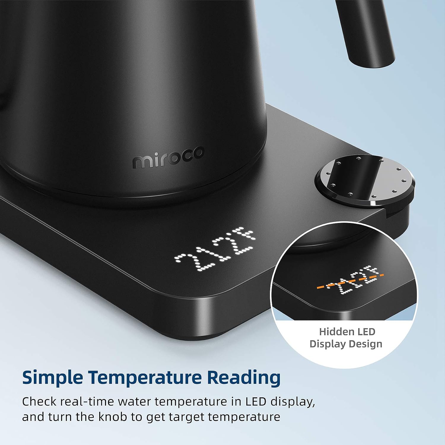 Miroco Gooseneck Electric Pour-Over Kettle, Temperature Variable Kettle for Coffee Tea Brewing, 0.9L Stainless Steel Kettle, Temperature Holding, Built-in Stopwatch: Kitchen & Dining
