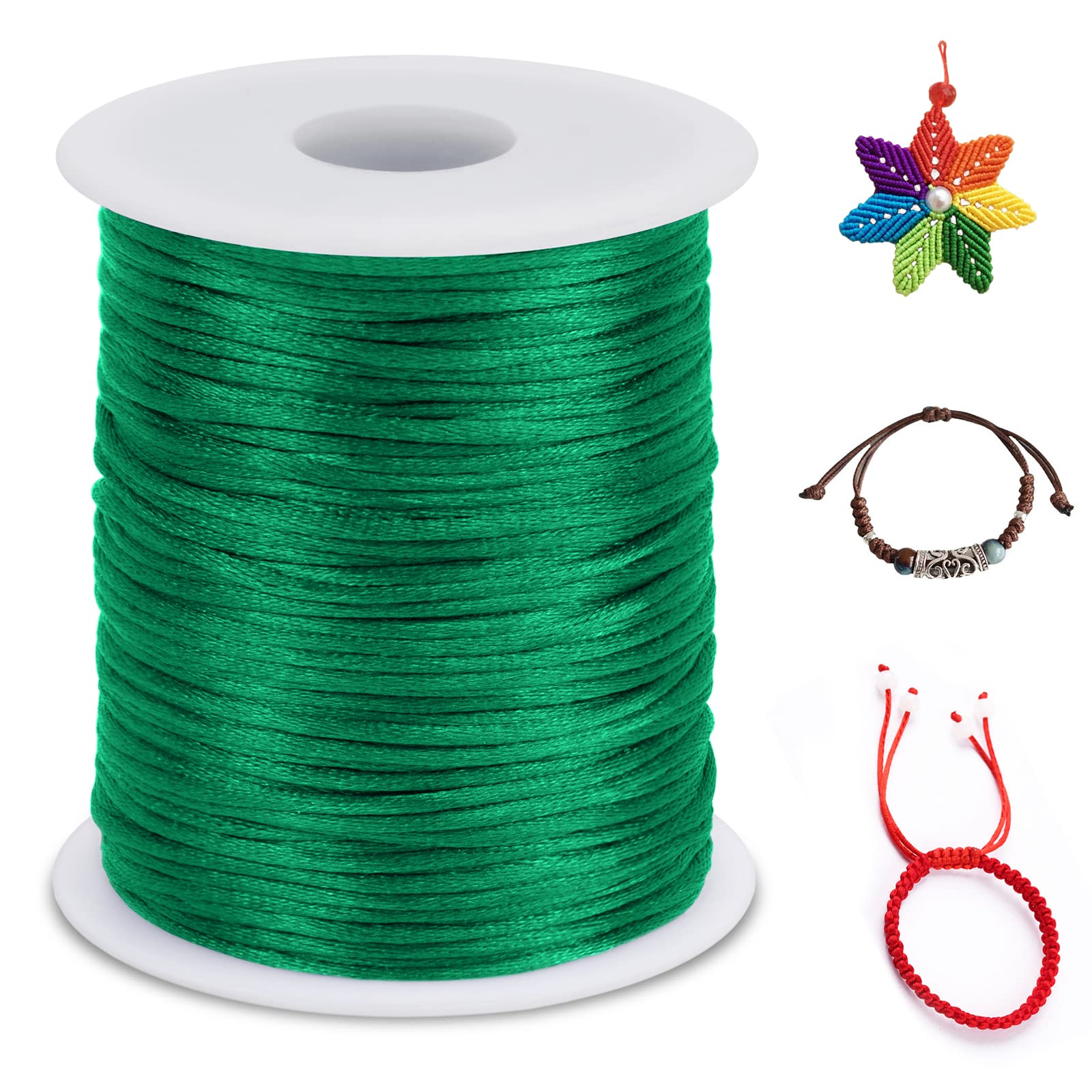 LEREATI Nylon Cord 1.5mm x 100m, Satin Cord Nylon String Macrame Cord, Coloured Beading Thread String for Making Bracelet, Necklace, Chinese Knot, Jewellery (Turquoise Green)
